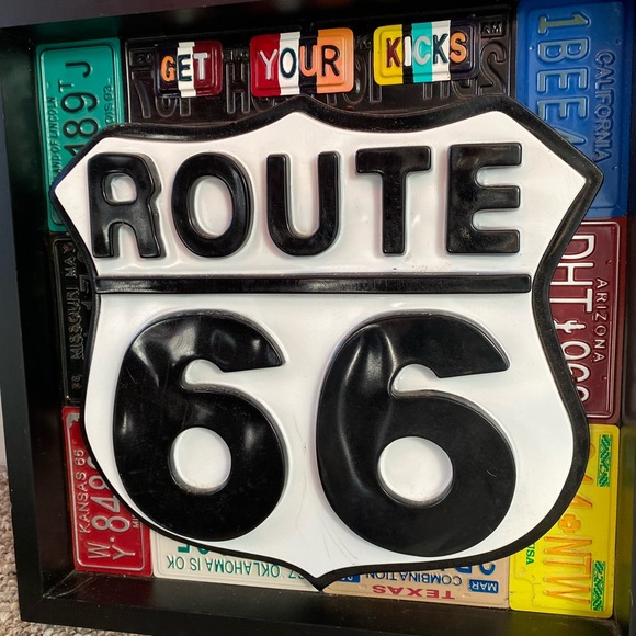 Route 66 3D Wood Metal Plastic Wall Art Framed Mini Licence plates 15"x15"x2" - Picture 5 of 10